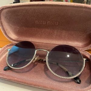 Miu Miu crystal-embellished round metal sunglasses